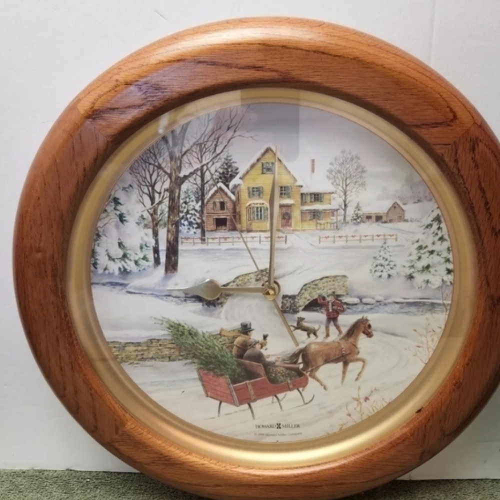 Howard Miller Wooden Wall Clock with Winter Scene